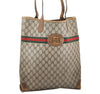 Authentic GUCCI Web Sherry Line Shoulder Tote Bag GG PVC Leather Brown 2313K