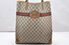 Authentic GUCCI Web Sherry Line Shoulder Tote Bag GG PVC Leather Brown 2313K