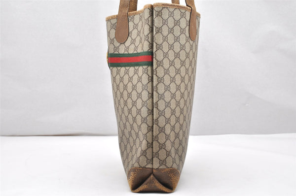 Authentic GUCCI Web Sherry Line Shoulder Tote Bag GG PVC Leather Brown 2313K