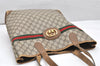 Authentic GUCCI Web Sherry Line Shoulder Tote Bag GG PVC Leather Brown 2313K