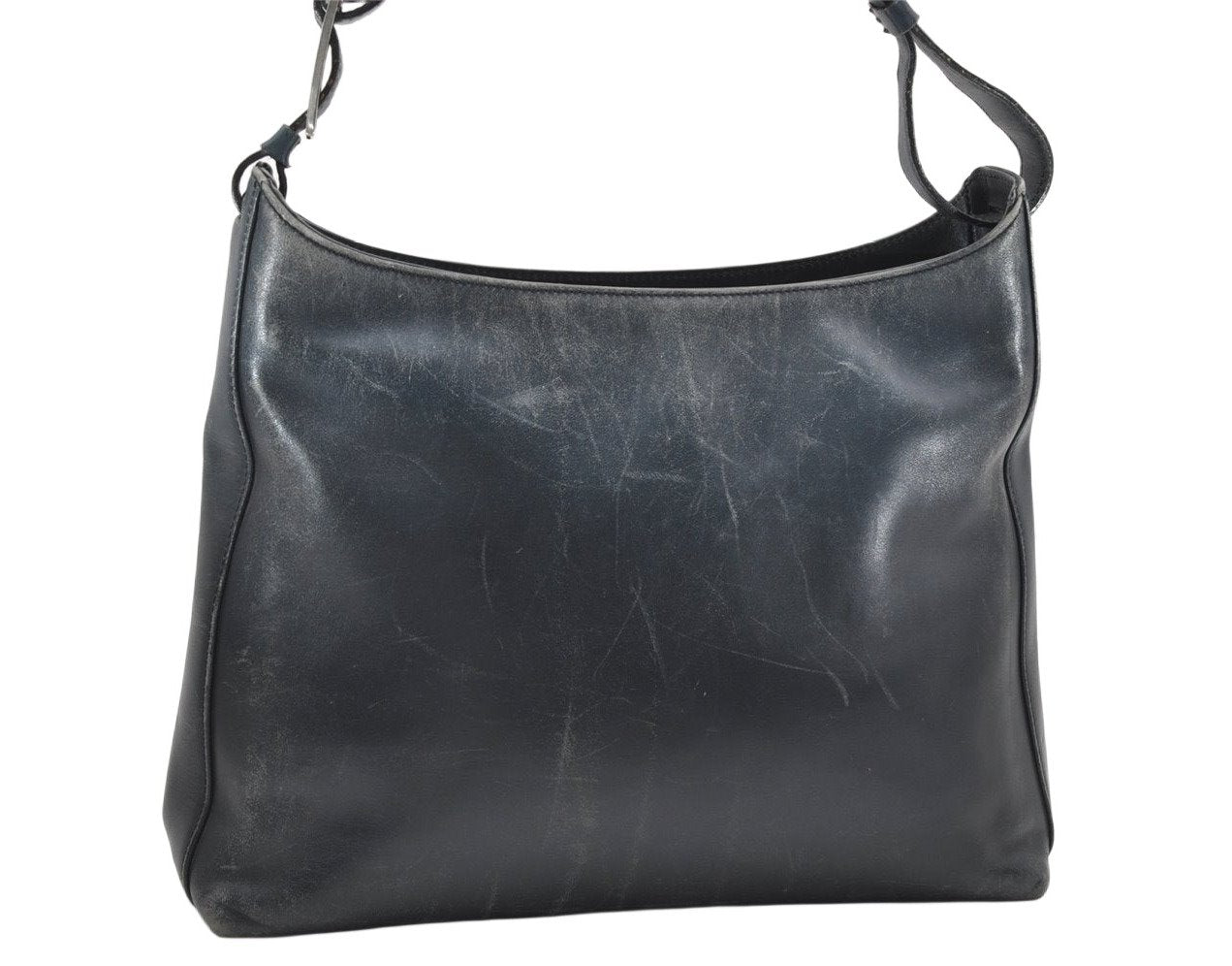 Authentic Salvatore Ferragamo Vara Shoulder Hand Bag Purse Leather Navy SF 2316K