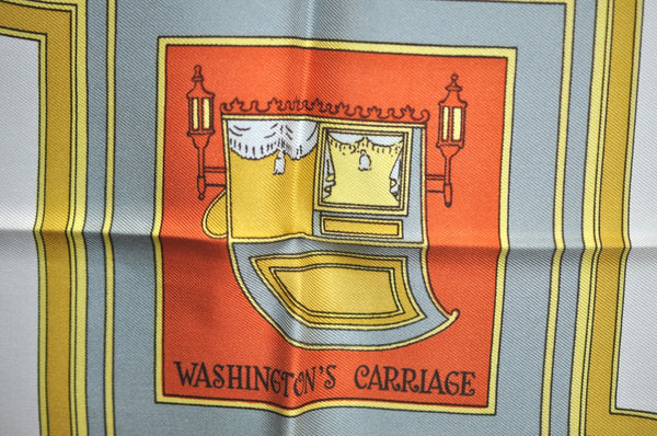 Authentic HERMES Carre 90 Scarf "Washington'S Carriage" Silk Gray 2318J