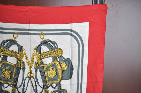 Authentic HERMES Carre 90 Scarf "BRIDES de GALA par" Silk Red 2319J