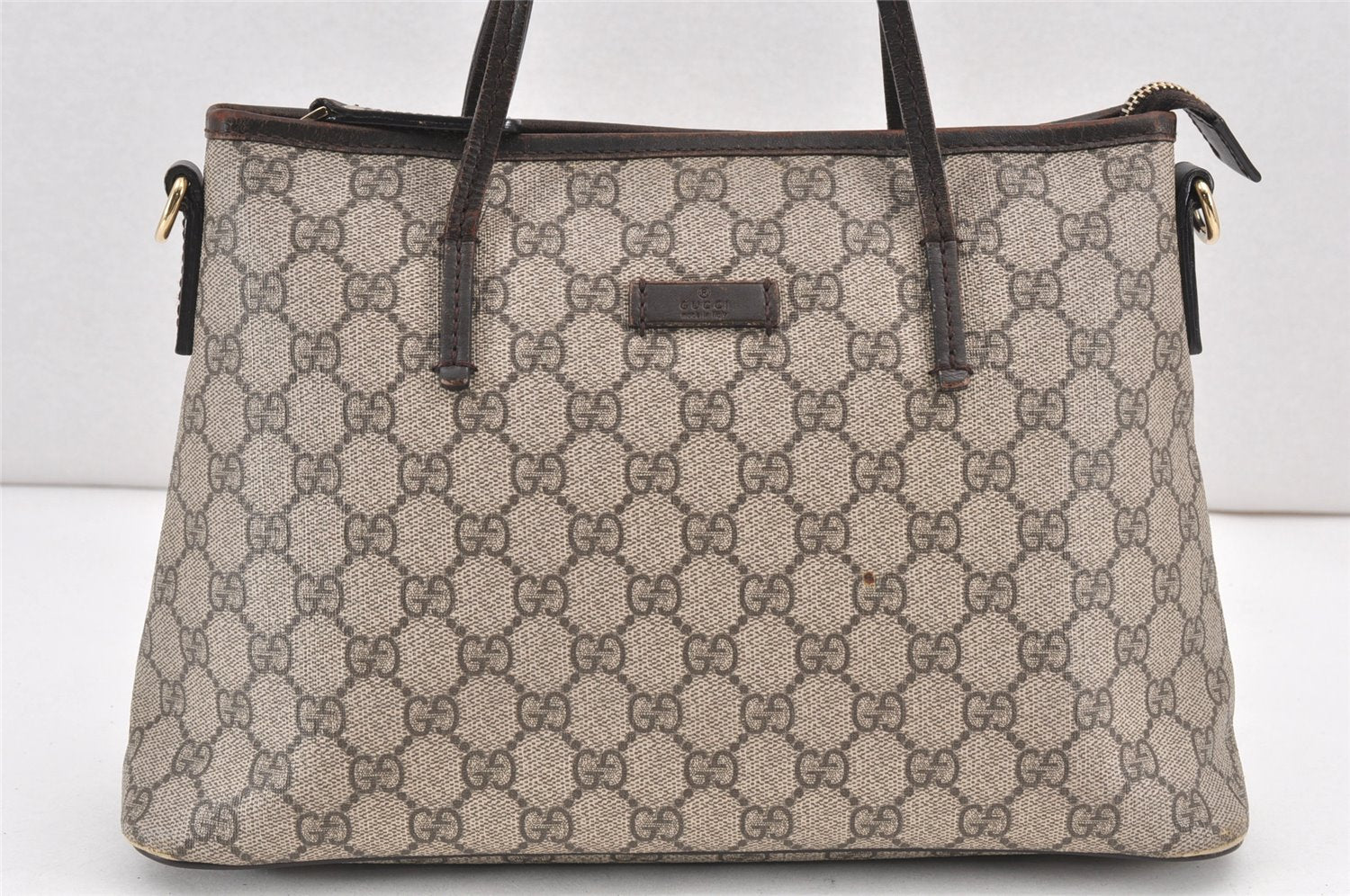 Authentic GUCCI Vintage 2Way Shoulder Tote Bag GG PVC Leather 353440 Brown 2319K