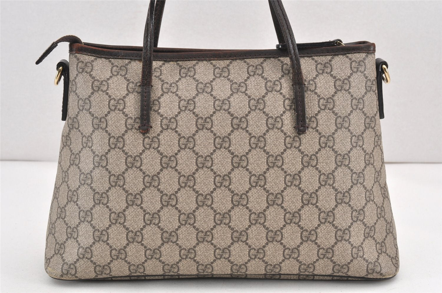 Authentic GUCCI Vintage 2Way Shoulder Tote Bag GG PVC Leather 353440 Brown 2319K