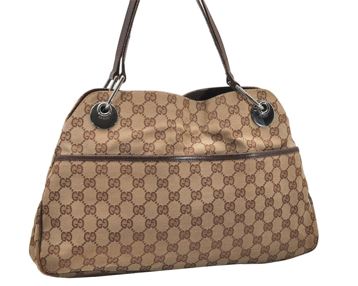 Authentic GUCCI Eclipse Shoulder Tote Bag GG Canvas Leather 121023 Brown 2321K