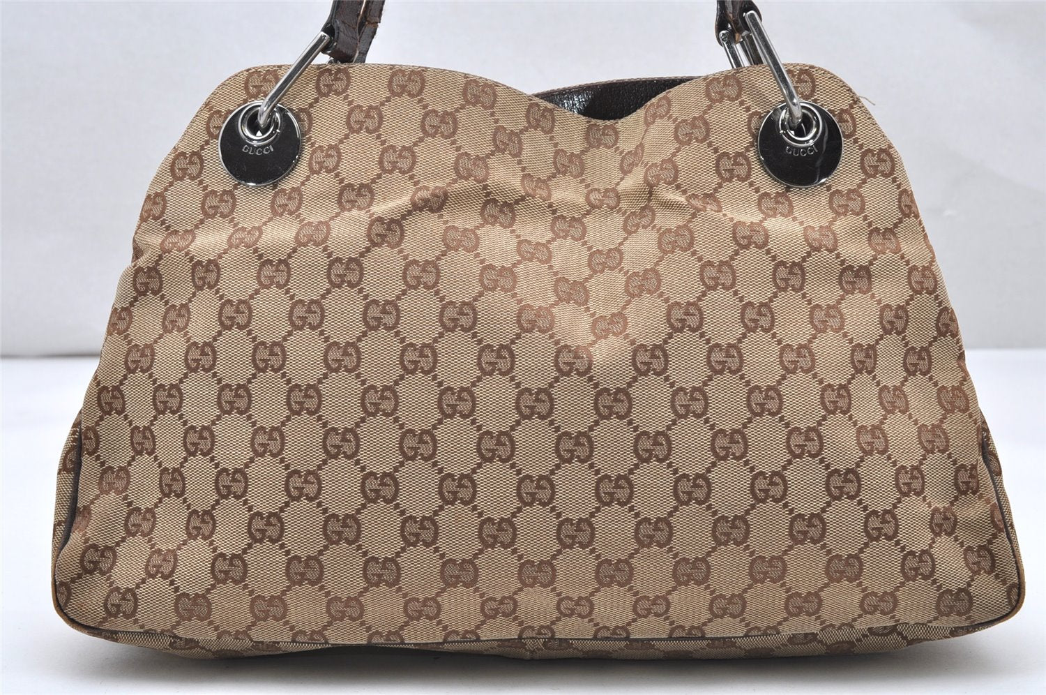 Authentic GUCCI Eclipse Shoulder Tote Bag GG Canvas Leather 121023 Brown 2321K
