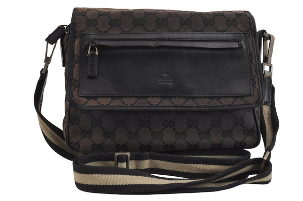Authentic GUCCI Sherry Line Shoulder Bag GG Canvas Leather 0190375 Black 2325J
