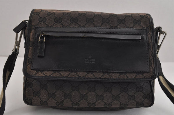 Authentic GUCCI Sherry Line Shoulder Bag GG Canvas Leather 0190375 Black 2325J