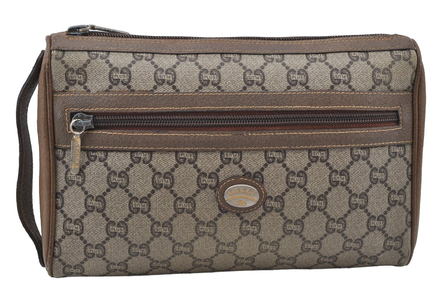 Authentic GUCCI GG Plus Clutch Hand Bag Purse GG PVC Leather Brown Junk 2326J