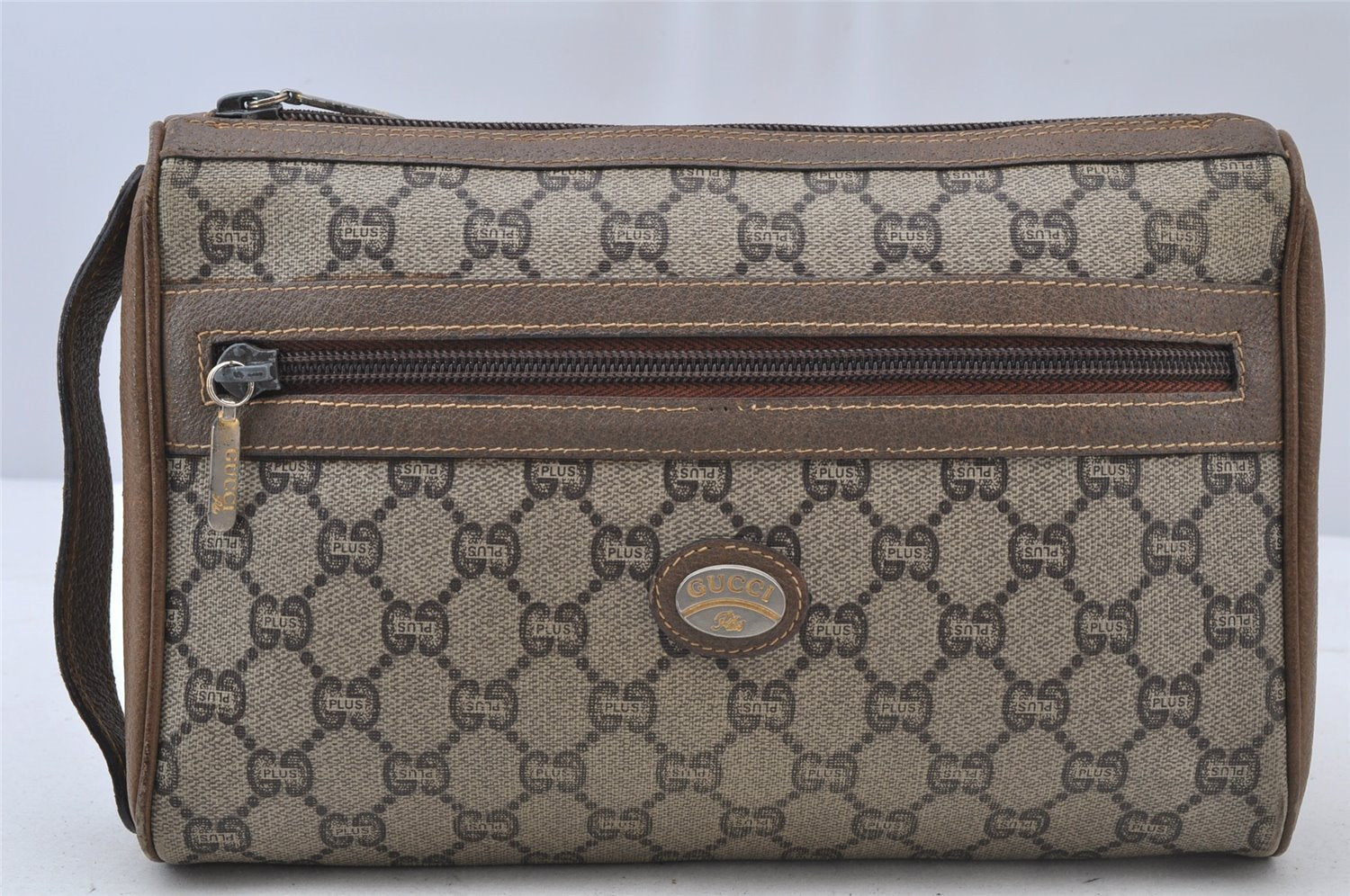 Authentic GUCCI GG Plus Clutch Hand Bag Purse GG PVC Leather Brown Junk 2326J