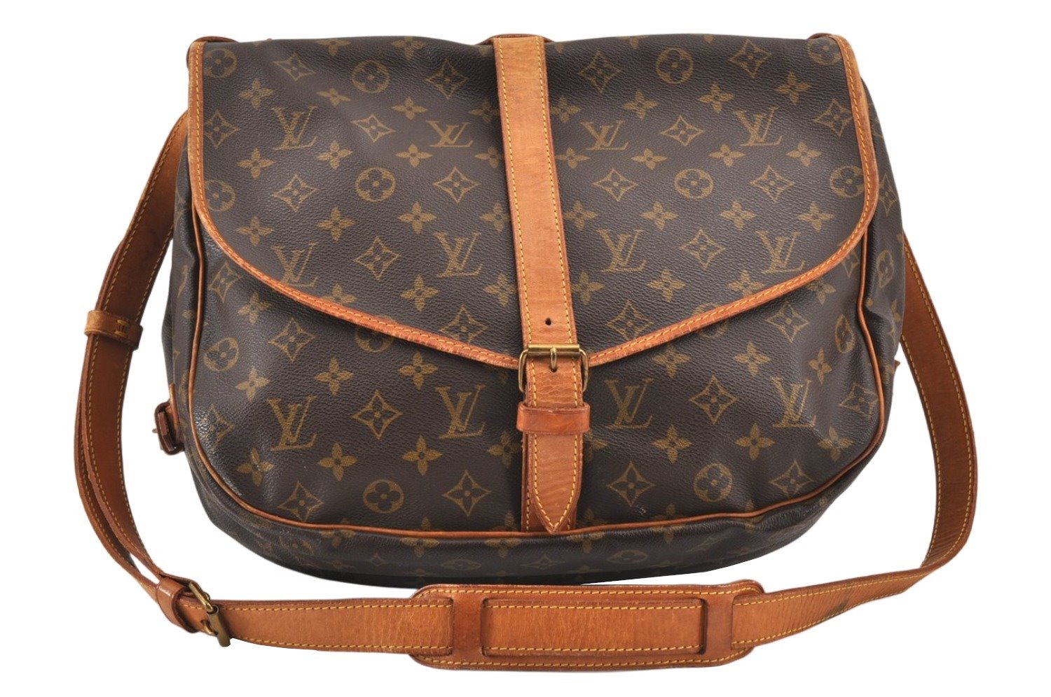 Authentic Louis Vuitton Monogram Saumur 35 Shoulder Cross Bag M42254 LV 2326K