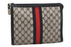 Authentic GUCCI Sherry Line Clutch Hand Bag Purse GG PVC Leather Navy Blue 2329J