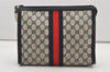 Authentic GUCCI Sherry Line Clutch Hand Bag Purse GG PVC Leather Navy Blue 2329J