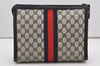 Authentic GUCCI Sherry Line Clutch Hand Bag Purse GG PVC Leather Navy Blue 2329J