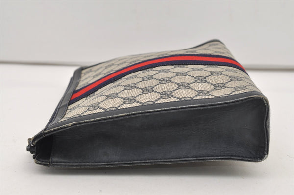 Authentic GUCCI Sherry Line Clutch Hand Bag Purse GG PVC Leather Navy Blue 2329J
