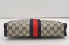 Authentic GUCCI Sherry Line Clutch Hand Bag Purse GG PVC Leather Navy Blue 2329J