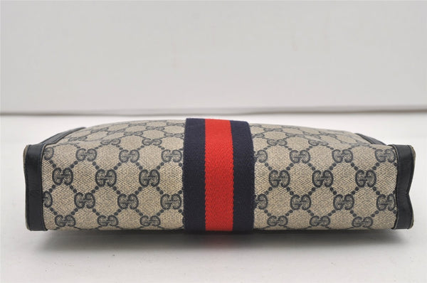 Authentic GUCCI Sherry Line Clutch Hand Bag Purse GG PVC Leather Navy Blue 2329J