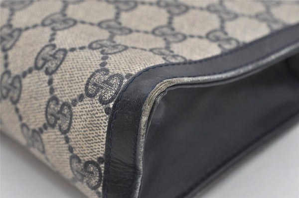 Authentic GUCCI Sherry Line Clutch Hand Bag Purse GG PVC Leather Navy Blue 2329J