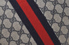 Authentic GUCCI Sherry Line Clutch Hand Bag Purse GG PVC Leather Navy Blue 2329J