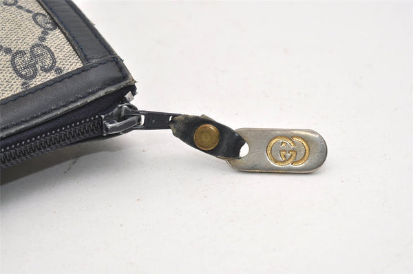 Authentic GUCCI Sherry Line Clutch Hand Bag Purse GG PVC Leather Navy Blue 2329J
