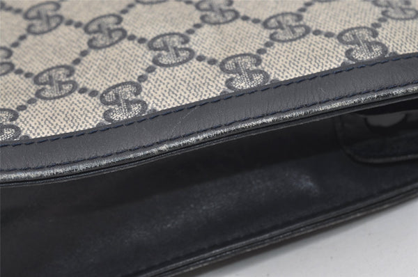 Authentic GUCCI Sherry Line Clutch Hand Bag Purse GG PVC Leather Navy Blue 2329J