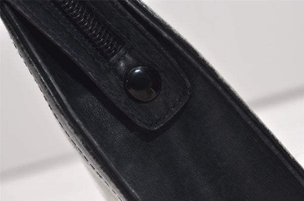 Authentic GUCCI Sherry Line Clutch Hand Bag Purse GG PVC Leather Navy Blue 2329J