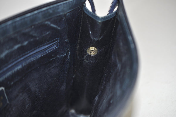 Authentic GUCCI Sherry Line Clutch Hand Bag Purse GG PVC Leather Navy Blue 2329J