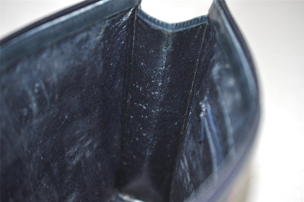 Authentic GUCCI Sherry Line Clutch Hand Bag Purse GG PVC Leather Navy Blue 2329J