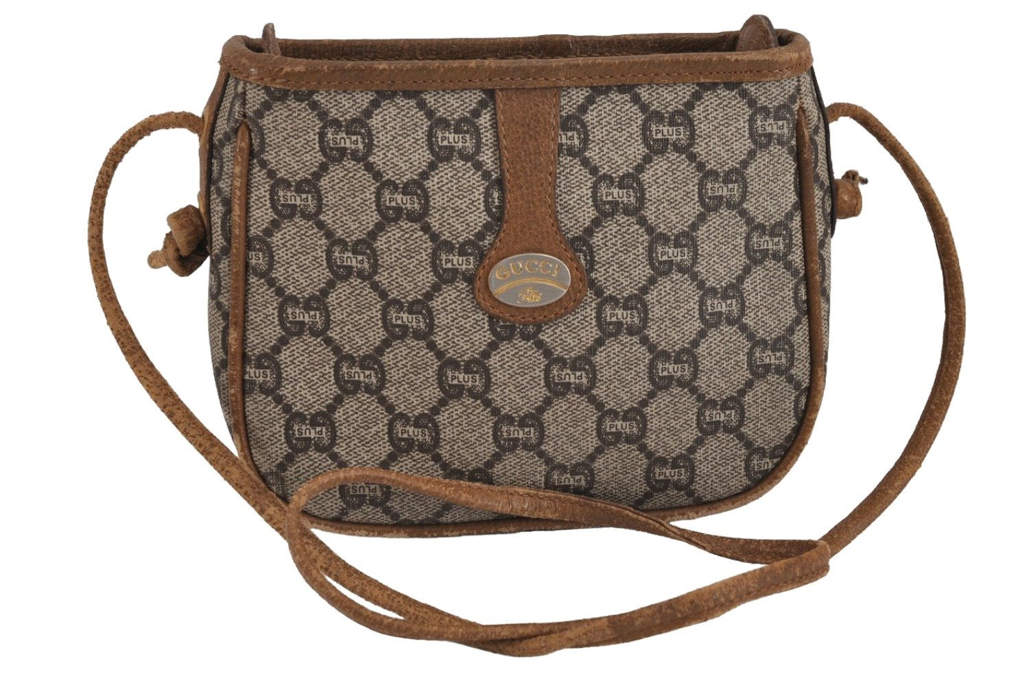 Authentic GUCCI GG Plus Shoulder Bag Purse GG PVC Leather Brown Junk 2330J