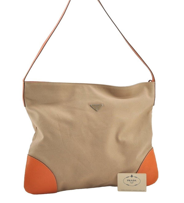 Authentic PRADA CANAPA CINGHI Canvas Leather Shoulder Bag VS0032 Beige  2332J