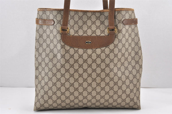 Authentic GUCCI Vintage Shoulder Tote Bag GG PVC Leather Brown 2334K