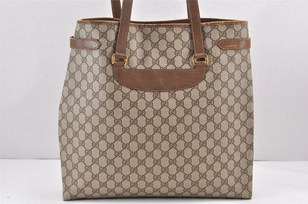 Authentic GUCCI Vintage Shoulder Tote Bag GG PVC Leather Brown 2334K