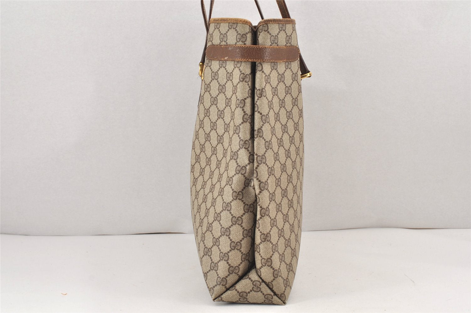 Authentic GUCCI Vintage Shoulder Tote Bag GG PVC Leather Brown 2334K