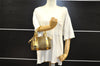 Authentic FENDI Zucchino Hand Boston Bag Purse PVC Leather Gold Black 2335I
