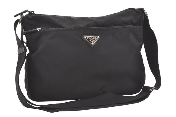 Authentic PRADA Nylon Tessuto Leather Shoulder Cross Body Bag Purse Black 2337J