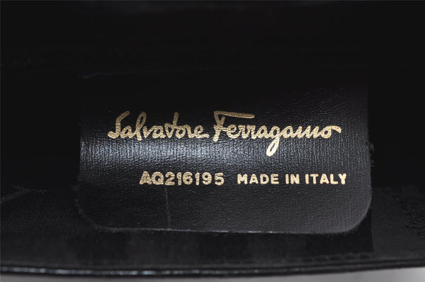 Authentic Salvatore Ferragamo Gancini Leather Shoulder Crossbody Bag Black 2338I