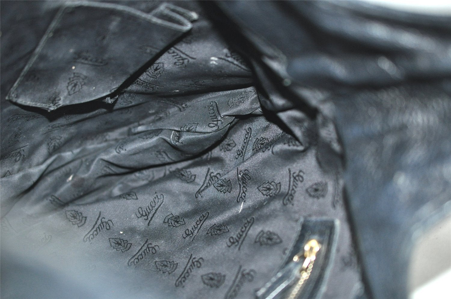 Authentic GUCCI Guccissima Charlotte Shoulder Bag GG Leather 203503 Black 2340I