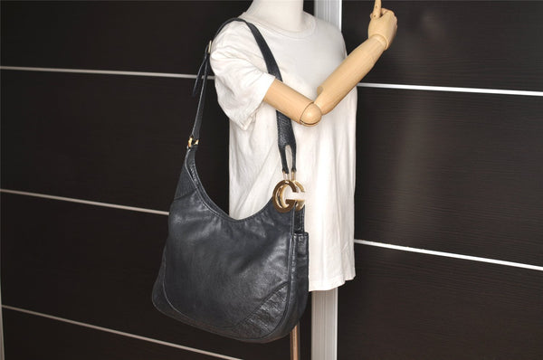 Authentic GUCCI Guccissima Charlotte Shoulder Bag GG Leather 203503 Black 2340I