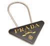 Authentic PRADA Vintage Metal Logo Key Ring Charm Silver Plating Black 2341J