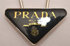 Authentic PRADA Vintage Metal Logo Key Ring Charm Silver Plating Black 2341J