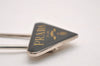 Authentic PRADA Vintage Metal Logo Key Ring Charm Silver Plating Black 2341J