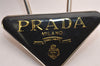 Authentic PRADA Vintage Metal Logo Key Ring Charm Silver Plating Black 2341J