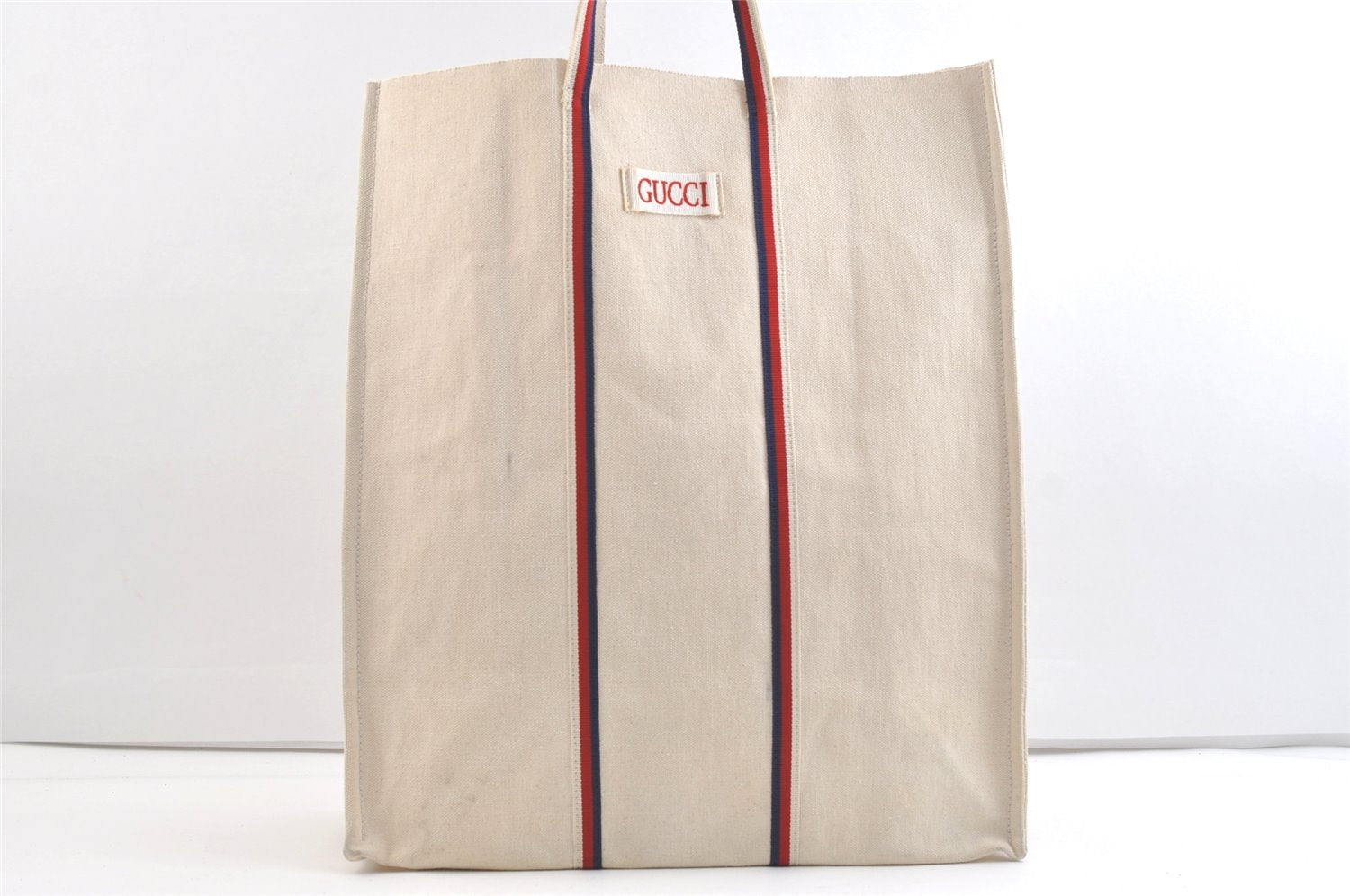Authentic GUCCI Ouroboros Logo Tote Hand Bag Canvas 484690 White 2341K