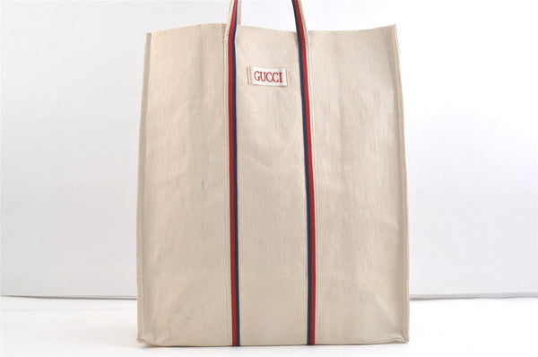 Authentic GUCCI Ouroboros Logo Tote Hand Bag Canvas 484690 White 2341K