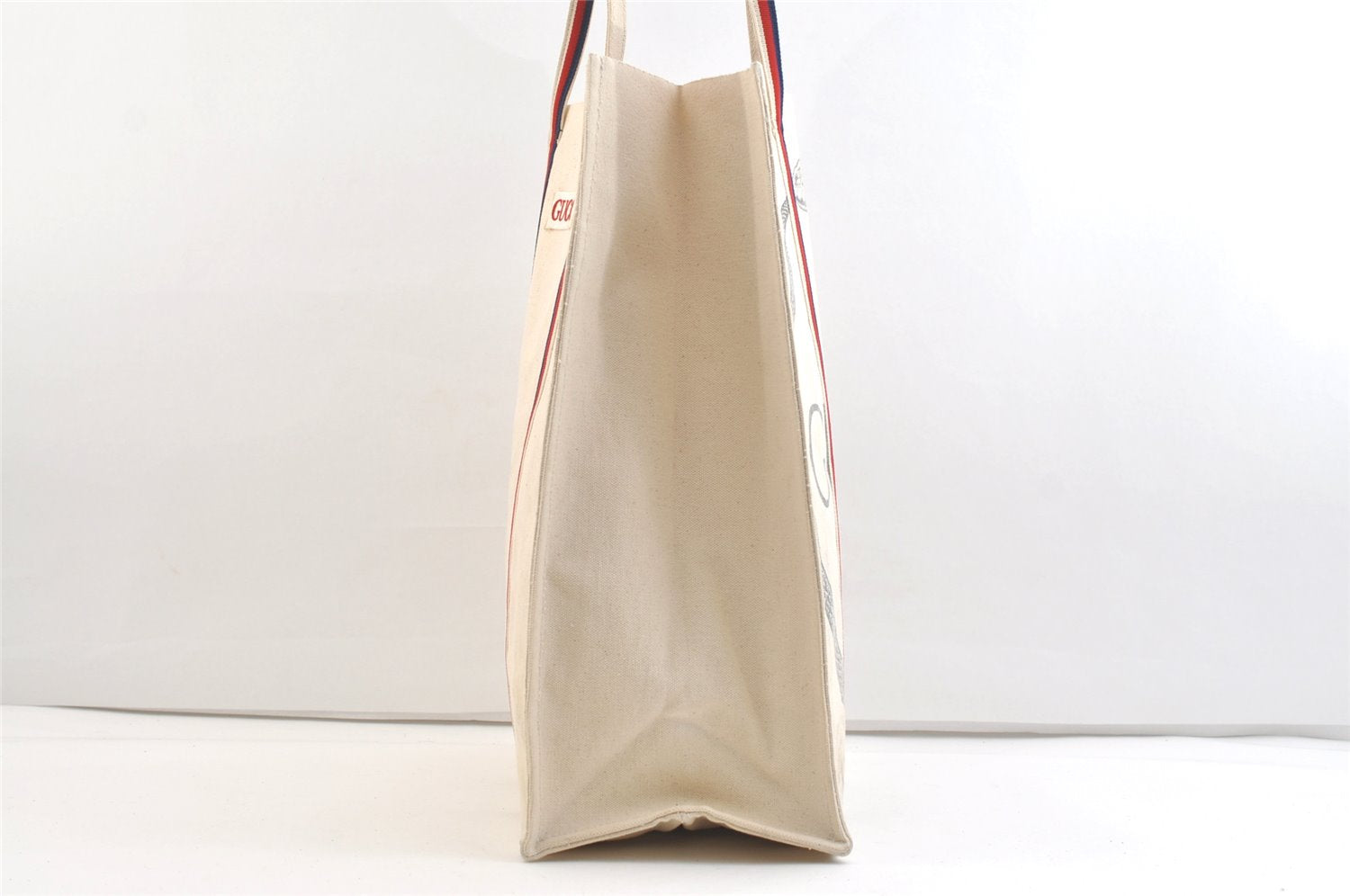Authentic GUCCI Ouroboros Logo Tote Hand Bag Canvas 484690 White 2341K
