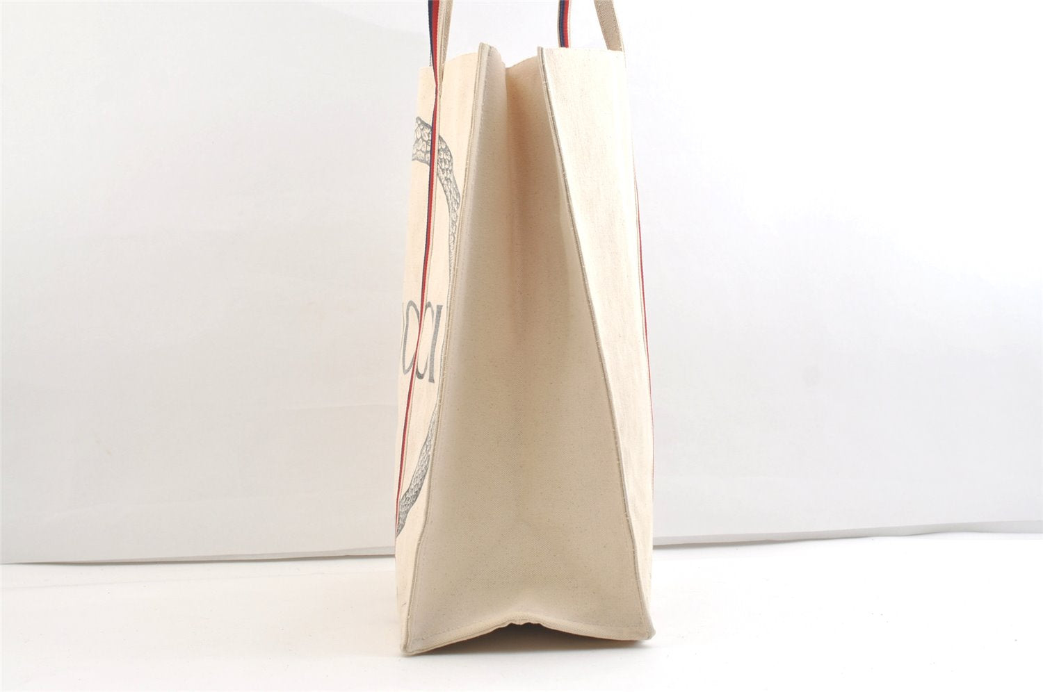 Authentic GUCCI Ouroboros Logo Tote Hand Bag Canvas 484690 White 2341K