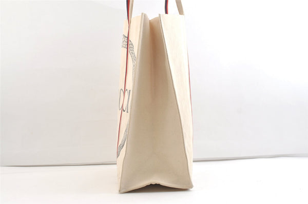 Authentic GUCCI Ouroboros Logo Tote Hand Bag Canvas 484690 White 2341K
