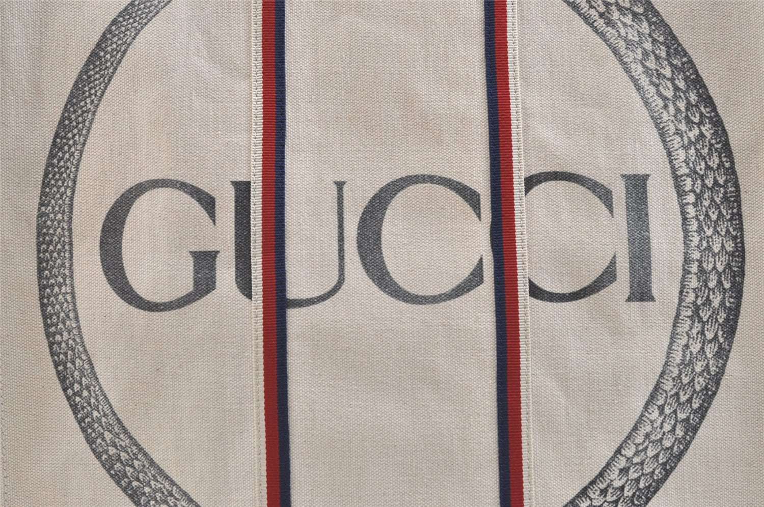 Authentic GUCCI Ouroboros Logo Tote Hand Bag Canvas 484690 White 2341K