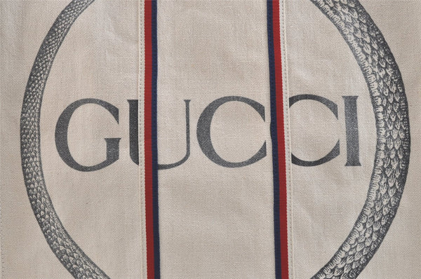 Authentic GUCCI Ouroboros Logo Tote Hand Bag Canvas 484690 White 2341K